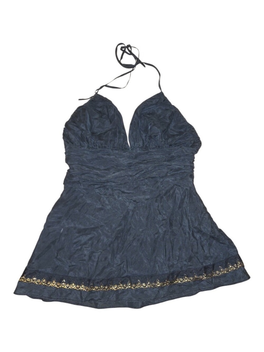 Navy Halter Tankini Top with Gold Trim